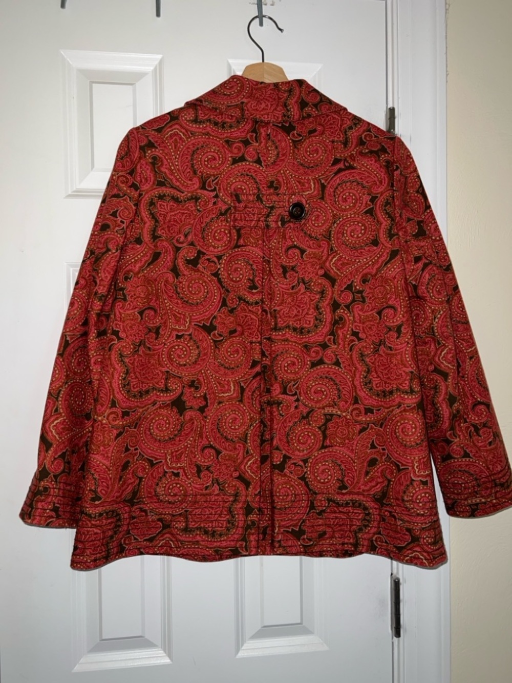 Talbots Red Paisley-Print Peacoat - Picture 3 of 12